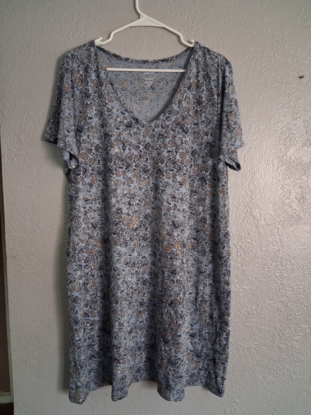 J Jill Pure Jill Light Blue Floral V-Neck Women's 100% Cotton Dress LP